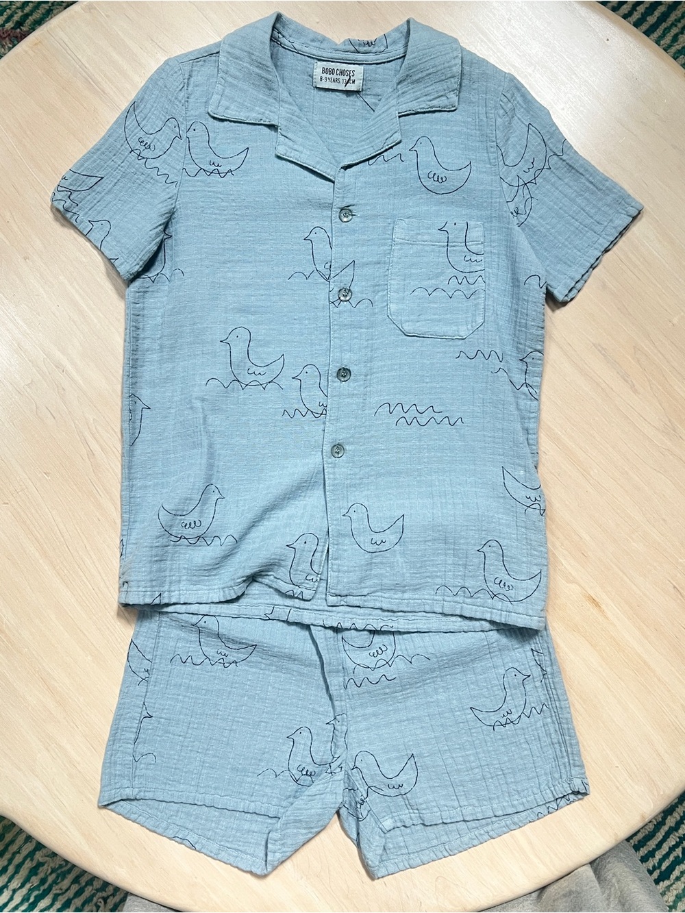 Bobo Choses kids blue bird print shirt & short set, 2-piece